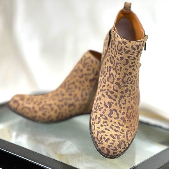 Lucky Brand Women Suede Booties LK-Basel Leopard Print Javan Brown Size 10 M - Picture 3 of 16